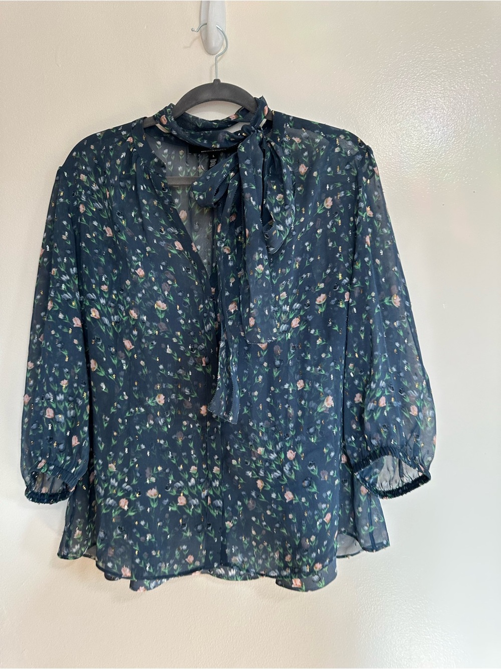 White House Black Market Teal Floral Sheer Blouse & Matching Tank, Large - Picture 2 of 10